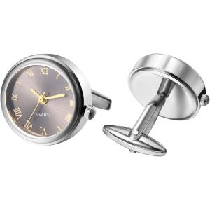 Eryi-Montres Boutons De Manchette Hommes Montre De Poche : Ronde Analogique Quartz Bouton De Manchette Montre Avec Chiffres Romains Boutons De Chemise Manchettes Cadeaux Pour Hommes Mariage - Neuf