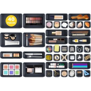 40 Pièce Rangement Tiroir Cuisine,Plastique Organisateur Tiroir Bureau,3 Tailles,Rangement Bureau Tiroir Pour Bureau,Coiffeuse,Salle De Bain,Cuisine,Organisateur Tiroir Salle De Bain - Neuf