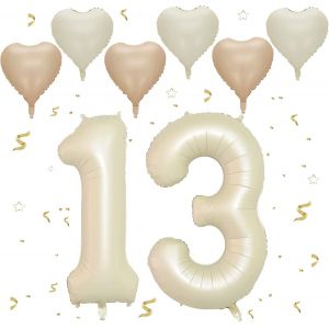 Ballon Anniversaire 13/31 Ans Couleur crème,101 CM Ballon Chiffre 13,Happy Birthday Decoration Ballons 13 Anniversaire Ballon,Décoration Ballon Numéro pour 13/31-Vole à l'Hélium - Neuf