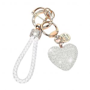 Fabriqu&eacute;s &agrave; la main Coeur Keychain avec Mousseux Strass, Accessoire de Mode pour les Femmes, Blanc, Taille unique, Sac de D&eacute;coration - Neuf