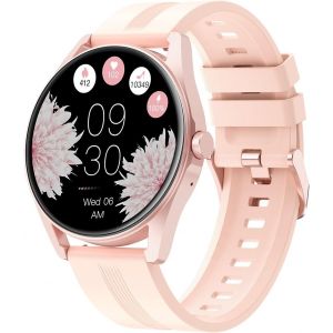 Montre Connectée Femme Appel Bluetooth Ronde Montre Sport Pour Android Ios Smartwatch Podometre Cardiofréquencemètre Oxymetre Cycle Menstruel Fond D Écran Personnalisé Suivi Sommeil Rose - Neuf
