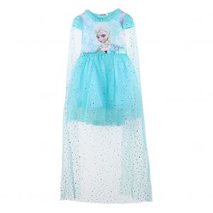 Robe D'ete Une Piece A Manches Courtes Pour Fille, Motif Dessin Anime, Avec Voile (Bleu 110) - Neuf