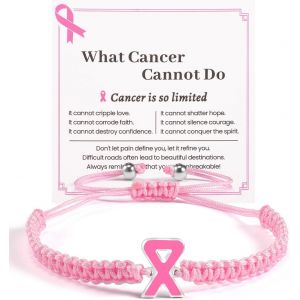 Kalsw-Bracelet De Sensibilisation Au Cancer Du Sein,Bracelets En Rose Avec Ruban Pour La Sensibilisation Au Cancer Du Sein,Corde Bracelet Tressé Faite À La Main,Réglable - Neuf