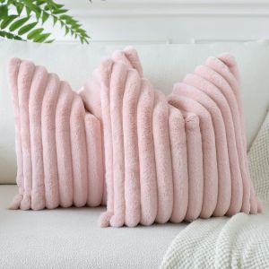 Slep-Lot De 2 - Taies D'oreiller Velours Peluche, Taies D'oreiller Artificielle Douce Fourrure Housse De Coussin Décoration Pour Chambre Lit Voiture De La Maison Canapé (50x50cm, Rose Cuir) - Neuf