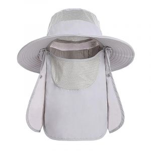 Couvre-Visage Amovible &Agrave; Large Bord Casquette De P&ecirc;che Sangle R&eacute;glable Protection Uv Couvre-Cou Chapeau De Soleil Fournitures De Plein Air -Gris Clair - Neuf