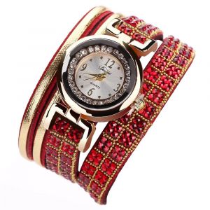 Duoya Femmes Frais Simple Strass Bracelet Montre-Bracelet Cha&icirc;ne Robe Montre &Agrave; Quartz (Rouge) - Neuf