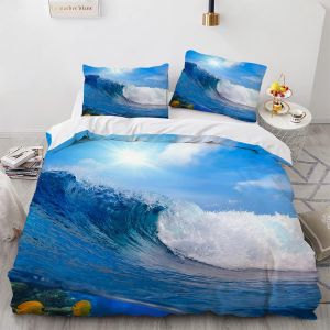 Polyester-Coton Parure De Lit Anti-Allergique Housse De Couette X Enfant Paysage De Plage Housse De Couette X Cm Avec Taies D'oreiller X Cm - Neuf