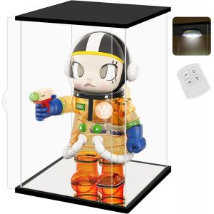 Nonemey Vitrine Pour Collection Et Salon En Acrylique Avec Led T&eacute;l&eacute;command&eacute;e &iquest; Bo&icirc;te Vitrine Anti-Poussi&egrave;re Pour 400% Pop Mart,Labubu,Figurines,Mod&egrave;les(Noir, 25x25x35 Cm) - Neuf