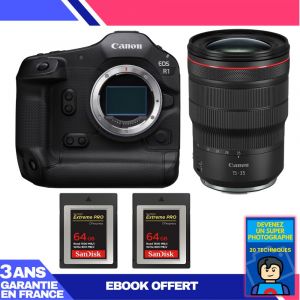 Boitier Canon EOS R1 + RF 15-35mm f/2.8 L IS USM + 2 SanDisk 64GB Extreme PRO CFexpress Type B + Ebook 'Devenez Un Super Photographe - Neuf