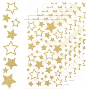 Lot De 6 Feuilles D'&eacute;toiles Autocollantes Dor&eacute;es &Agrave; Paillettes De Tailles Assorties De 1,5 &Agrave; 4,1 Cm, Petites &Eacute;toiles Dor&eacute;es Pour Travaux Manuels, D&eacute;coration De No&euml;l, Fournitures Pour Enseignants De - Neuf