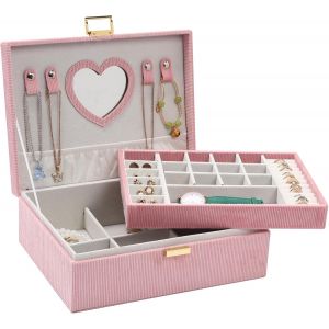 Subzonal-Boite A Bijoux Fille, Boite A Bijoux Femme, 2 &Eacute;tages Velours Bo&icirc;tes &Agrave; Bijoux Pour Petites Filles Enfants, Boite A Bijoux Enfant, Bo&icirc;te Cadeau Bijoux Pour No&euml;l, Anniversaire, Nouvel An (Rose) - Neuf