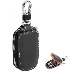 &Eacute;tui pour cl&eacute;s de voiture en cuir de qualit&eacute; sup&eacute;rieure - Sac compact avec fermeture &eacute;clair, fermoir &agrave; 360 degr&eacute;s, noir et marron - Neuf