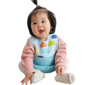 Bavoir Pour B&eacute;b&eacute; En Silicone Imperm&eacute;able St&eacute;r&eacute;o Pour Enfants, Bavoir Pour B&eacute;b&eacute;, Dessin Anim&eacute; Facile, Salive Ronde, H&eacute;risson Bleu Ciel - Neuf