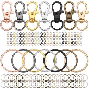 ERYI-100 Pièces Coloré Porte Clef (50 Mousqueton Porte Clé Et 50 Anneaux Porte Clé) Métal Attache Loisir Creatif,Rotatif Mousqueton Sac A Main,Bricolage Fermoirs Pour Bijoux - Neuf