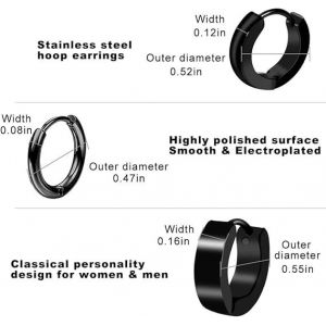 Lot De 15 Paires De Boucles D'oreilles Créoles Noires Pour Homme Et Femme, En Acier Inoxydable - Neuf