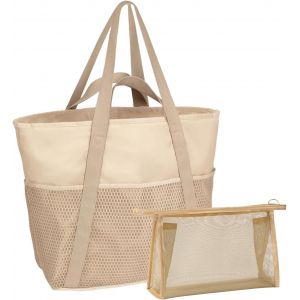 Sac de plage XXL avec fermeture &eacute;clair-Sac de plage en maille filet-Grand sac de plage pour femme-Sac de sauna-Sac de bain-Sac de shopping-Sac d'&eacute;t&eacute; avec 1 sac cosm&eacute;tique - Neuf