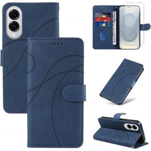 LORANKA-Coque Compatible avec Samsung Galaxy S25 Edge 5G (Pas pour S25) avec 1 Pi&egrave;ce Protection &Eacute;cran en Verre Tremp&eacute;, Housse PU Cuir &agrave; Rabat Flip, &Eacute;tui Support et Portefeuille Fonction (Bleu) - Neuf