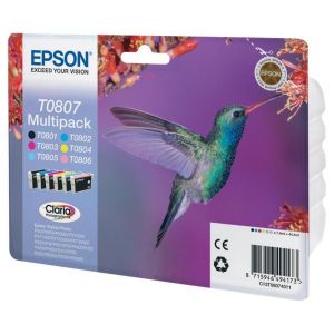 Epson Multipack T0807 (Colibri) - Pack 6 cartouches d'encre - noir, jaune, cyan, magenta, magenta clair, cyan clair - Neuf