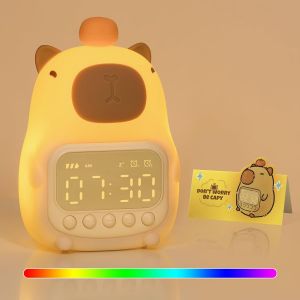 Capybara Réveil Avec Veilleuse Pour Enfants, 7 Couleurs Rvb - Réveil Mignon Pour Chambre À Coucher, Réveil - Lampe De Table En Silicone En Forme D'Animal Pour Adolescents, Filles, Garçons - Neuf
