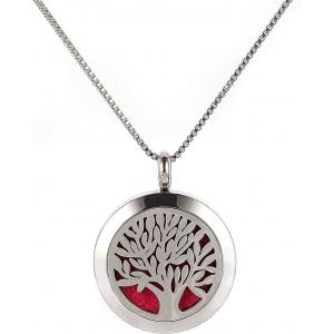 Trahoo-Aromathérapie Huile Essentielle Diffuseur Pendentif Arbre De Vie En Acier Inoxydable Collier Pendentif Parfum Cadeau De Noël Bijoux Avec Chaîne De 25 ''et 5 Patins En Feutre - Neuf
