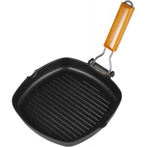 Jexnovashop-Po&ecirc;le &Agrave; Induction De 24 Cm Avec Poign&eacute;e En Bois Pliable &iquest; Po&ecirc;le Grill En Fonte D'aluminium Anti-Adh&eacute;sive Pour Plaques &Agrave; Gaz Et &Agrave; Induction &iquest; Id&eacute;ale Pour Le Camping, Les Barbecues, Les - Neuf