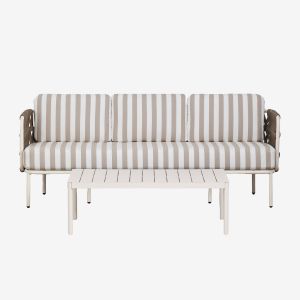 Ensemble De Jardin Avec Canap&eacute; 3 Places En Corde Tress&eacute;e Tevary Et Table Basse En Aluminium Boleni - Neuf