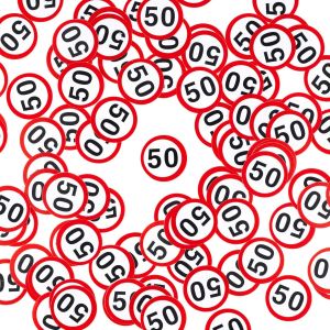 Decoration anniversaire 50 ans confettis panneau de signalisation rouge/blanc - D&iquest;&iquest;coration e pour 50 ans anniversaire femme et homme - Neuf