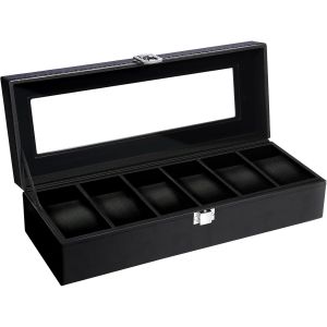 Kal-Boîte À Montres, 6 Compartiments Écrin À Montres, Vitrine De Montres Pour Hommes, Boîte De Rangement Pour Montres Avec Coussin Amovible - Neuf