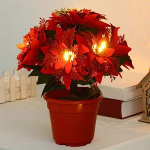 Newway Tabletop Poinsettia Arbre Lumière Plante de Noël Avec Lumières Fleurs De Poinsettia Éclairé Artificiel Pour Fête Pièce Maîtresse Décor De Table Chri - Neuf