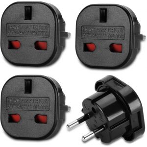 JGD-Lot de 4 Adaptateurs de Voyage UK vers EU, Adaptateur Prise Anglaise vers Prise Fran&ccedil;aise, UK 3 Broches vers EU 2 Broches, Cet Adaptateur pour l&iquest;Europe, France, Espagne, Allemagne, Noir - Neuf