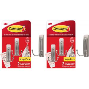 Crochet Double Grand Mod&egrave;le en Nickel Bross&eacute; - 2 Crochets et 3 Languettes, 1,8 kg - Pour Accrocher et D&eacute;corer Sans Ab&icirc;mer (Lot de 2) - Neuf