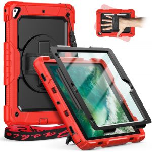 Timecity &Eacute;tui pour iPad Air 2 / iPad 5e/6e g&eacute;n&eacute;ration 2018/2017, &Eacute;tui Robuste et Antichoc avec Protecteur D'&eacute;cran, Support Pivotant, Dragonne&Bandouli&egrave;re, Coque pour iPad Pro 9,7"" Enfant, Rouge - Neuf