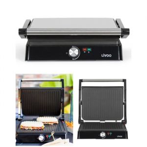 Grill &eacute;lectrique - LIVOO - 2200W - Ouverture 180&deg; (plancha) - Plaques rainur&eacute;es antiadh&eacute;sives - Surface 29x23 cm - Neuf