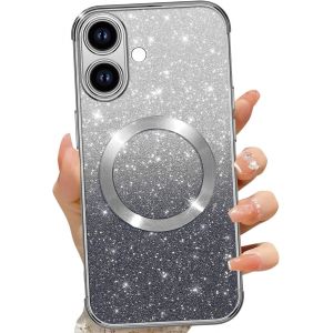 Eryi-Coque Magnétique Pour Iphone 16 6,1"", Etui À Paillettes Compatible Avec Magsafe, Antichoc Charge Sans Fil Housse Pour Iphone 16, Avec 2 Verre Trempé, Noir - Neuf