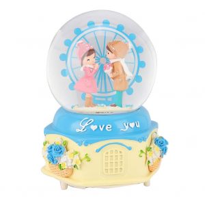 HJLIAN Veilleuse musicale fantaisie, grande roue, boule a neige, boite a musique, decoration de bureau (bleu) - Neuf