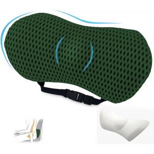 Trahoo-Coussin Lombaire Voiture,Oreiller De Soutien Lombaire Pour Chaise De Bureau Et Siège De Voiture,Coussin De Dossier Avec Sangle Réglable,Pour Maison,Bureau,Voiture (Vert Militaire) - Neuf