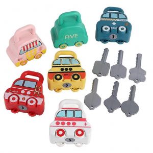 6pcs Children's Early Education Cognitive Key Unlocking Toy Car Digital Traffic Matching Lock Pulley - Neuf
