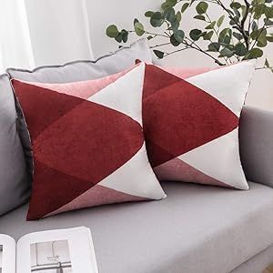 Eryi-Scandinave Housse De Coussin Décorative En Polyester Motif Imprimé De Losange Taie D'oreiller Taille Throw Décoration Pour Canapé Salon Maison 45x45cm, 2 Pièces Rouge - Neuf