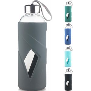 Shiba-1 Litre Gourde En Verre - 1000ml Bouteille D'eau En Verre Borosilicate Sans Bpa De Avec Bouchon Étanche Et Étui De Protectio[4 - Neuf