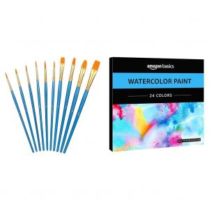 1 Lot De Pinceaux, 10 Tailles Diff&eacute;rentes, Bleu + Tubes De Peinture Aquarelle, 24 Couleurs Assorties - Neuf