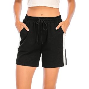 Kalanka-Short Femme Pantalon Court Sport Avec Bande Blanche Casual Fitness Jogging Gym Yoga Pantalon Pyjama D'intérieur Élastique Bermuda Ample Extensible Confortable - Neuf