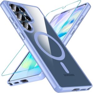 Kal-Coque Pour Samsung Galaxy S25 Ultra 5g, Compatible Avec Magsafe Avec Verre Trempé,Magnétique Protection Samsung S25 Ultra Étui Arrière Housse Transparent Fine Antichoc Case S25 Ultra,Bleu Clair - Neuf
