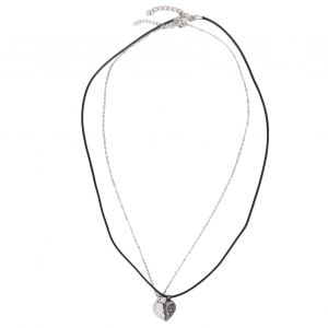 Lot De 2 Colliers Magnetiques Pour Couple Amoureux, Pendentifs D'amour Pour Garcons Et Filles, Colliers Demi-Cours, Argent Et Noir - Neuf