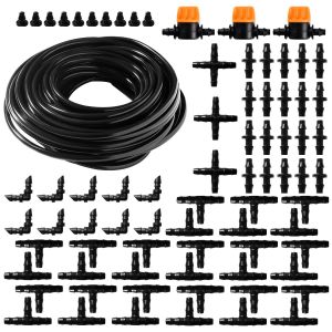 77 Pièces 4/7 mm Kit d'irrigation Goutte, 15m Tuyau d'irrigation, Systeme Irrigation, avec Raccords Cannelés Droits, Connecteurs en T, Bouchons d'extrémité, pour Jardin, Plantes - Neuf
