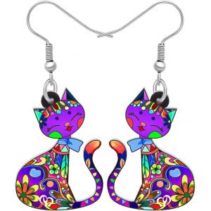 Kal-Boucles D'oreilles Chat En Acrylique Bijoux Chat &Agrave; La Mode Cadeaux Pour Filles Femme Charmes - Neuf