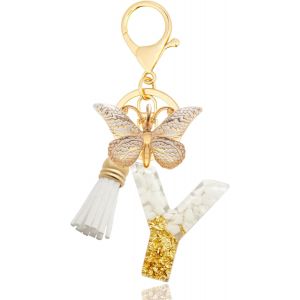 KAL-Porte-Clés Avec Lettre, Keychains Lettre Avec Papillons Pompon Pendentif, Alphabet Porte-Clés, Porte-Clés Initiale Pour Femmes Filles Sac À Main Bagages Décoration - Neuf