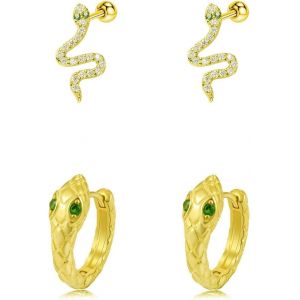 Kalhx-2 Paires Boucles D'oreilles En Argent 925 Pour Femme Homme Fille Boucles D'oreilles Serpent Femme Zirconium Clous D'oreilles Or Serpent Boucles D Oreilles Cr&eacute;oles Petite Piercing - Neuf
