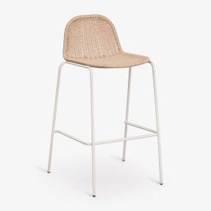 Tabouret De Jardin Haut Empilable En Rotin Synth&eacute;tique Reiven Tapioca Beige ?75 Cm - Neuf