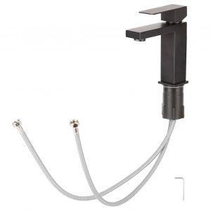 HJLIAN Robinet de lavabo G7/8 en acier inoxydable, mitigeur d'eau chaude et froide, pour salle de bain, noir mat - Neuf