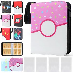 Mdy-Classeur Carte Pour 400 Cartes Avec 400 Pochettes, Album Carte Pour Poke V, Vmax, Tag Team, Ex, Gx, Mtg, Tcg, Protection Carte, Cahier En Cuir Pu Imperméable (Rose Cercle) - Neuf